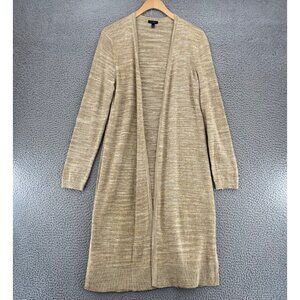 Talbots Sweater Womens Medium Brown Tan Heather Cardigan Stretch Knit Long Line